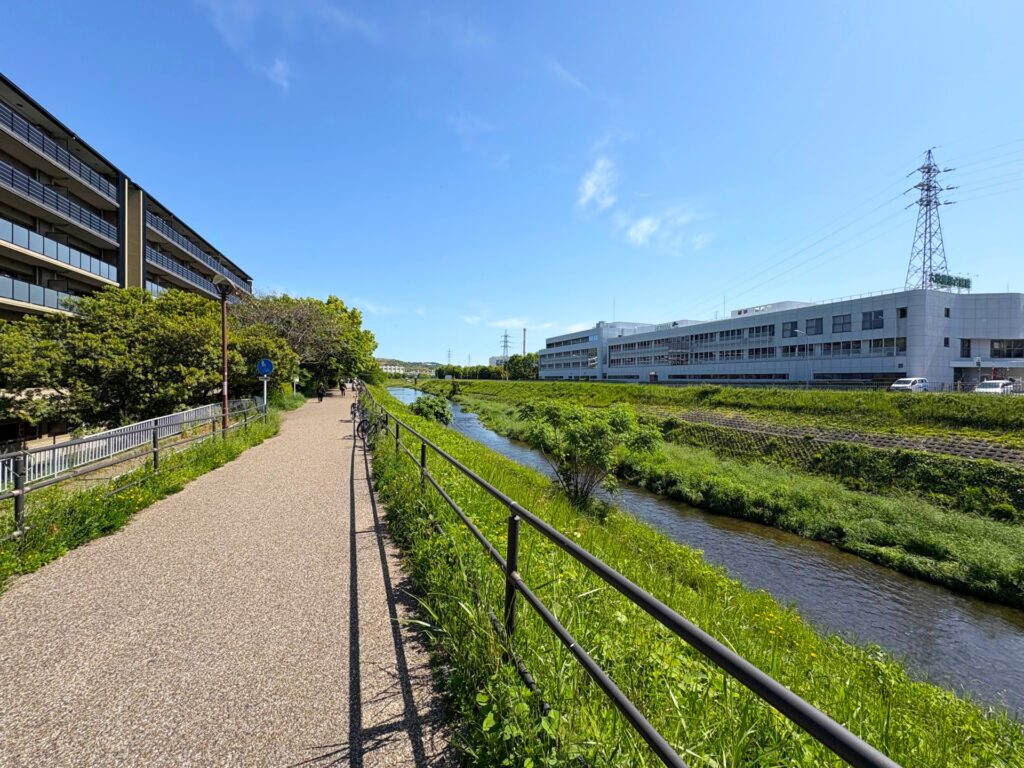 建物と遊歩道